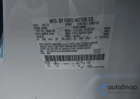 2013 Ford Edge Sel из США, поврежденный, VIN 2FMDK3JC8DBB04886